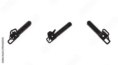 Three black silhouettes of chainsaws in different positions on white background  chainsaw icons