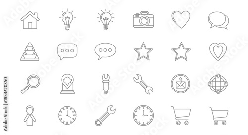 Collection of various line icons.