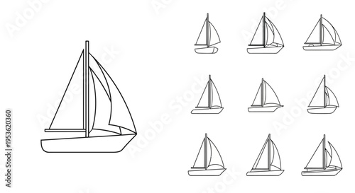 Sailboats in various sailing positions.