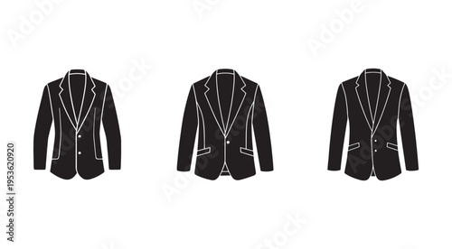 Three black suit jackets with white outlines in various styles  isolated on white background