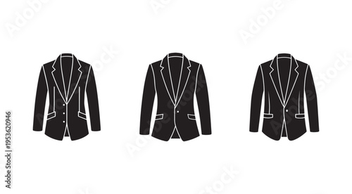 Three black suit jackets with white outlines on a white background  formal wear  business attire