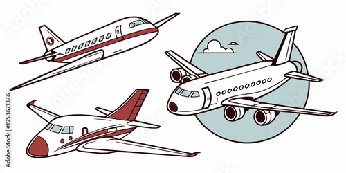 Three airplanes in different flight positions