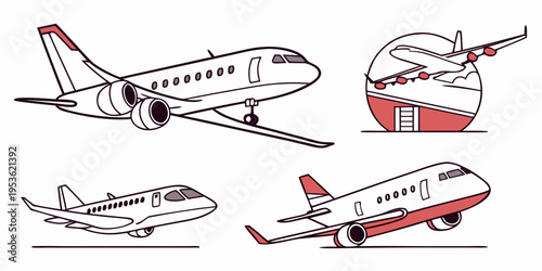 Four different airplanes in various poses and angles