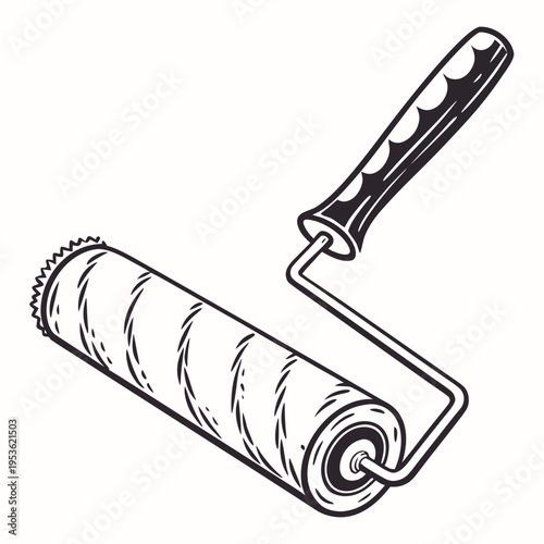 A black and white drawing of a paint roller