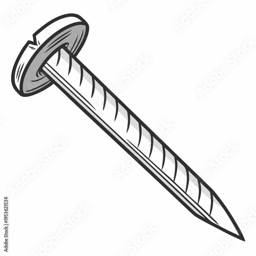 A large metal nail with a ridged shaft