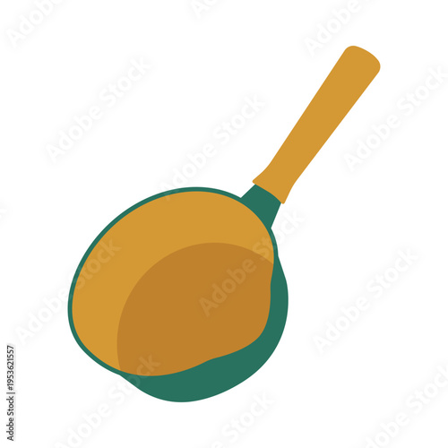 Colorful Frying Pan Vector Illustration. Frying pan illustration with a green and mustard yellow palette, highlighting kitchenware design. Perfect for culinary themes and creative kitchen projects.
