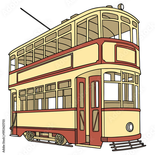 A vintage double decker tram