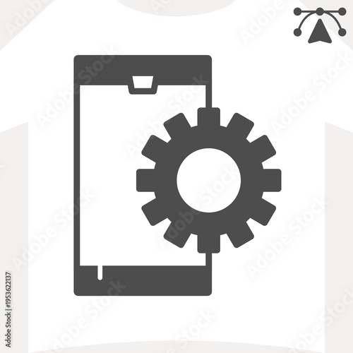 Smartphone and mechanic gear solid icon, settings concept. Vector graphics. Phone with cogwheel sign and editable stroke, glyph style icon for mobile or web design.