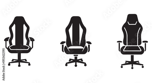Three office chairs on casters in different positions for ergonomic comfort and support  modern furniture design elements