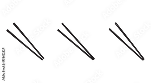Three pairs of black chopsticks on white background  eating utensils  asian style