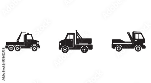 Tow trucks in different designs and angles for transportation and recovery services  rescue vehicles