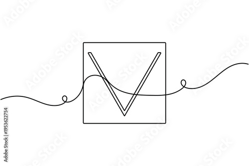 Drop down arrow sign icon continuous one line drawing on white background minimalist expand menu symbol outline vector illustration