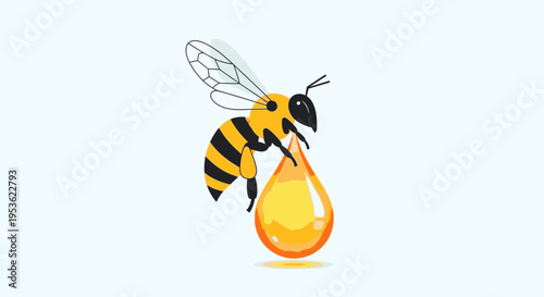 Bee collecting honey from a drop.