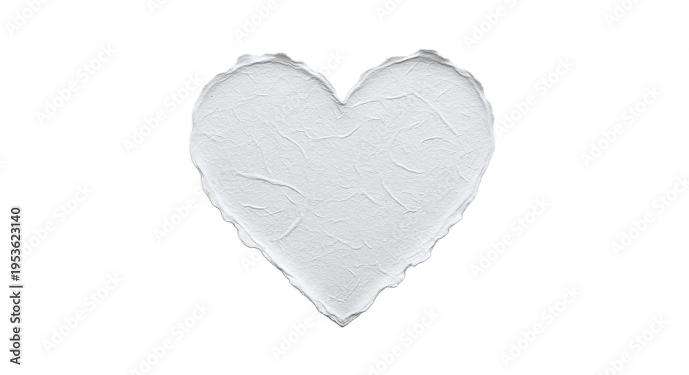 Fototapeta premium Rough textured white heart shape, isolated on transparent background with natural lighting and subtle shadows, creating a peaceful atmosphere