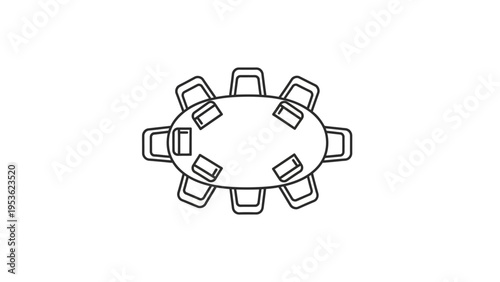 Simple Line Drawing of Office Meeting Table.