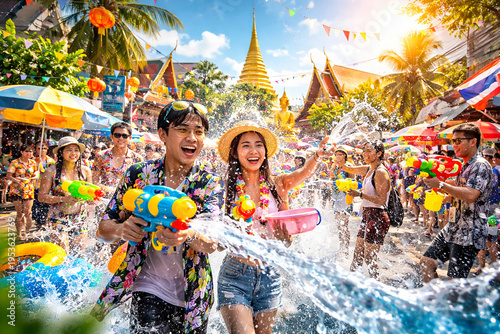 Street Songkran Festival in Thailand with Water Splashing Vibrant Travel Destination Experience
