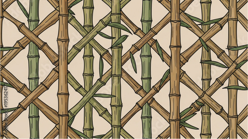 Bamboo stalks intersect in a dense forest pattern naturally outdoors