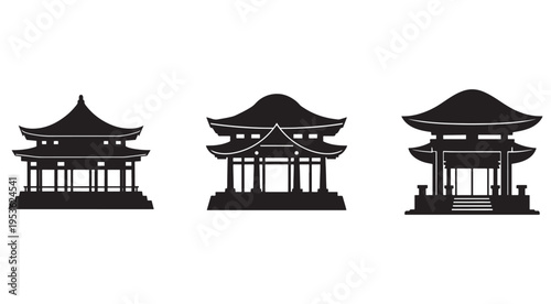 Asianpagodasilhouettesonwhitebackground