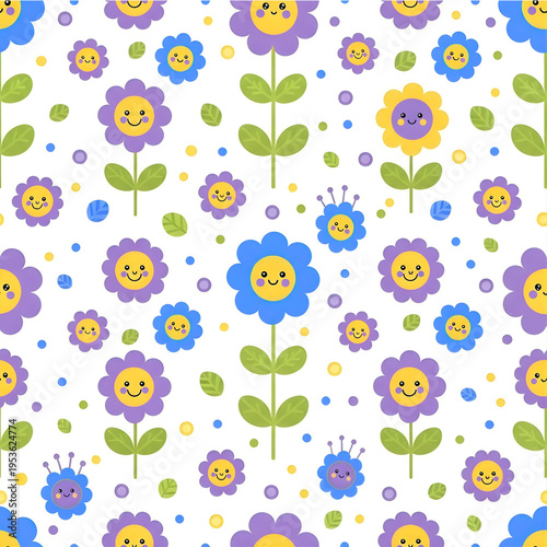 Seamless colorful floral vector pattern with flowers butterflies and spring garden background wallpaper