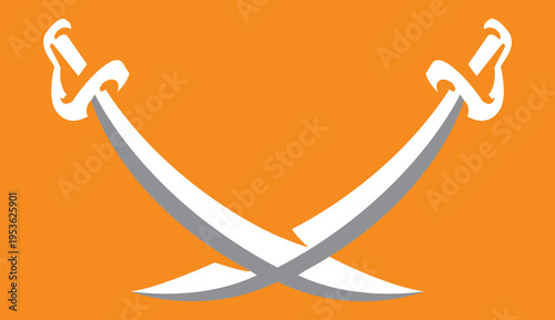 Crossed Sabers Pirate Emblem on Orange Background
