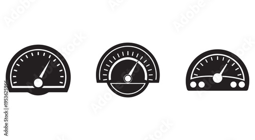 Speedometer icons in different styles for car dashboard  various gauge designs  speed meters