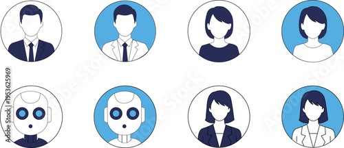 A collection of eight faceless cartoon portraits with varying hairstyles and expressions