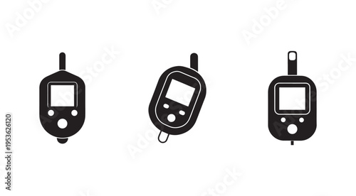 Three black and white pagers with antennas and screens  isolated on white background