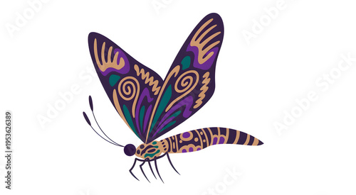 Decorative Butterfly Illustration Colorful Artistic Insect Isolated on White Background