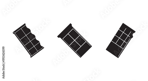 Three black chocolate bars with white lines on white background  sweet treats for snacking and baking
