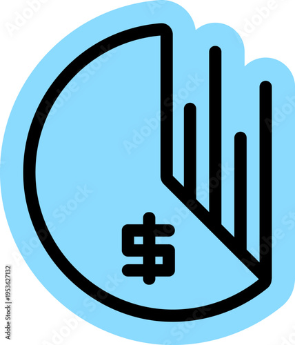 Blue pie chart with falling graph and dollar sign business icon