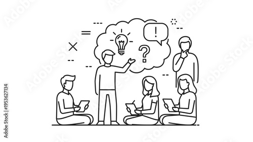 Group Brainstorming Session with Thought Bubbles.