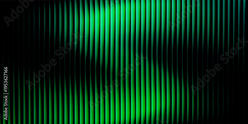 Dark green neon gradient ribbed glass. Vector ribbed glass texture background. Mesh gradient. acrylic ribbed bath surface. Reeded glass background semitransparent overlay. Bath wall window