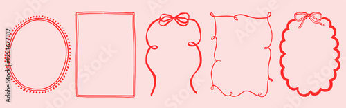 Cute vintage doodle borders with delicate bows, perfect for wedding invitations, Valentine cards, Christmas designs, and romantic French-style menus with quirky decorative elements