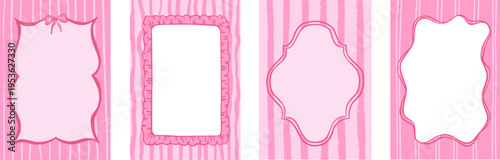 Vintage ribbon and bow frame with a pink border for coquette designs. This cute vector is whimsical and neat. Create a lace heart or a wedding invite