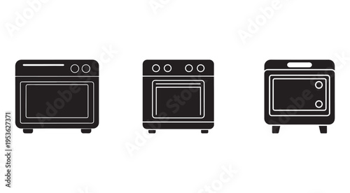 Three different oven icons for cooking and baking  various stove designs  kitchen appliances