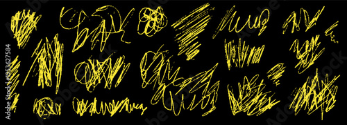 Hand-drawn pen scribbles and pencil doodles create chaotic textures with random circles, arrows, and hearts in this expressive sketch collection for creative