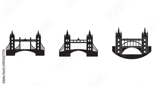 Tower Bridge London silhouettes set  iconic landmarks in various views  England  UK  travel and tourism concept