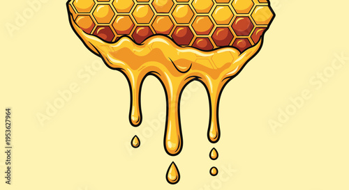 Honey dripping from honeycomb illustration.