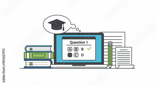 Laptop with multiple choice question.