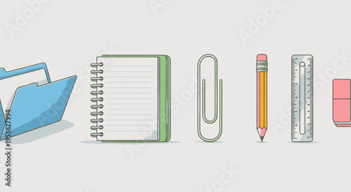 Office supplies on a table surface.