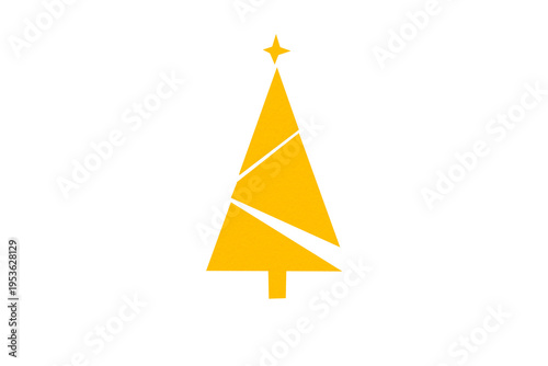 A cute yellow Christmas tree made of paper is placed on a transparent background.
