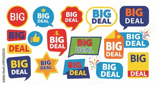Colorful big deal speech bubbles stickers.