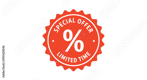 Red percent sign special offer badge.