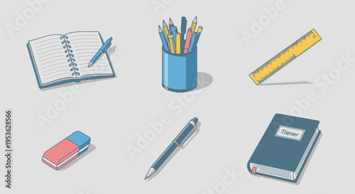 School supplies on a table top 10.