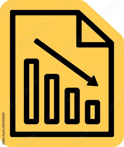 Yellow document paper with falling graph statistics icon