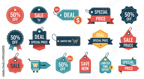 Colorful sale and discount tags.