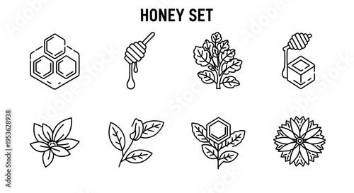 Honey bee flower plant icons set.