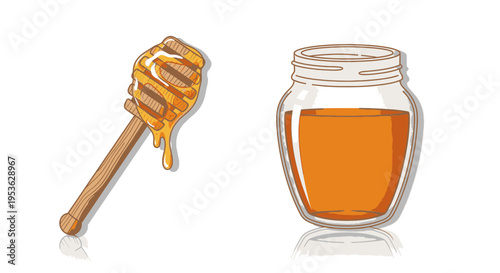 Honey dipper and honey jar.