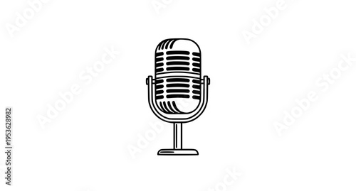 Vintage style classic studio microphone with a metallic mesh head and a sturdy circular desk stand Vector