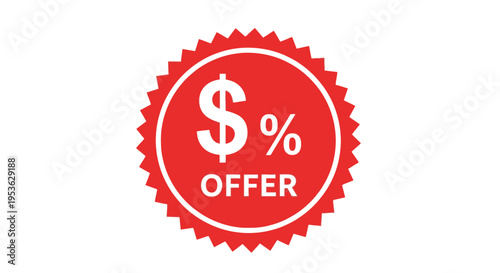 Red discount offer sign symbol icon.